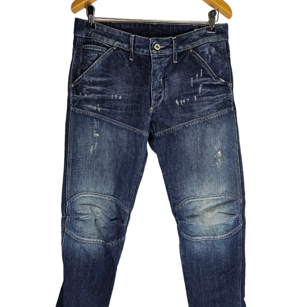 G Star Low Tapered Distress Slim Fit Jeans Denim Blue - Size 32 x 34